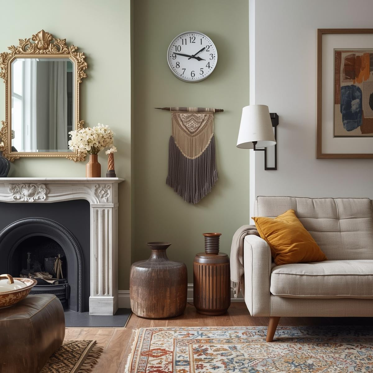 Salon contemporain chaleureux avec une ambiance apaisante, idéal pour la détente et les échanges, mettant en valeur des éléments décoratifs modernes.